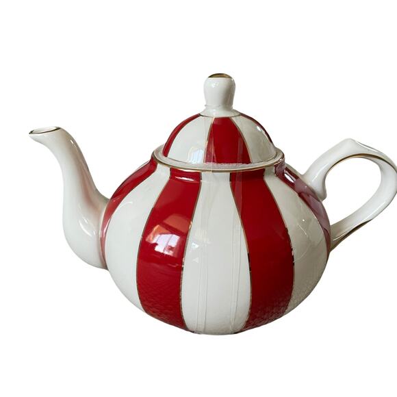 Grace Teaware Fine Porcelain Teapot Holiday Red White Gold Peppermint Stripe New - Picture 8 of 16